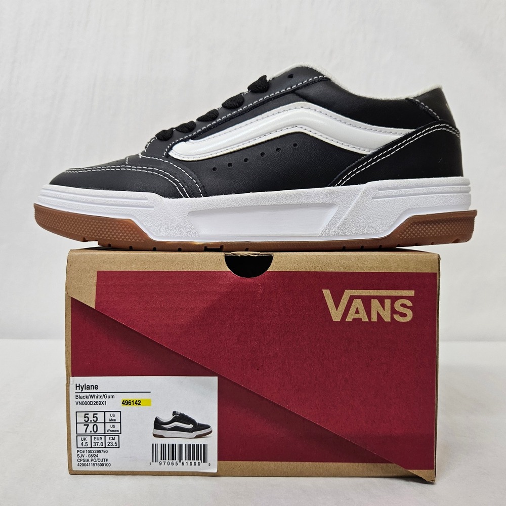 Vans Hylane Leather Sneakers VN000D269X1 Black White Gum Womens Size 7